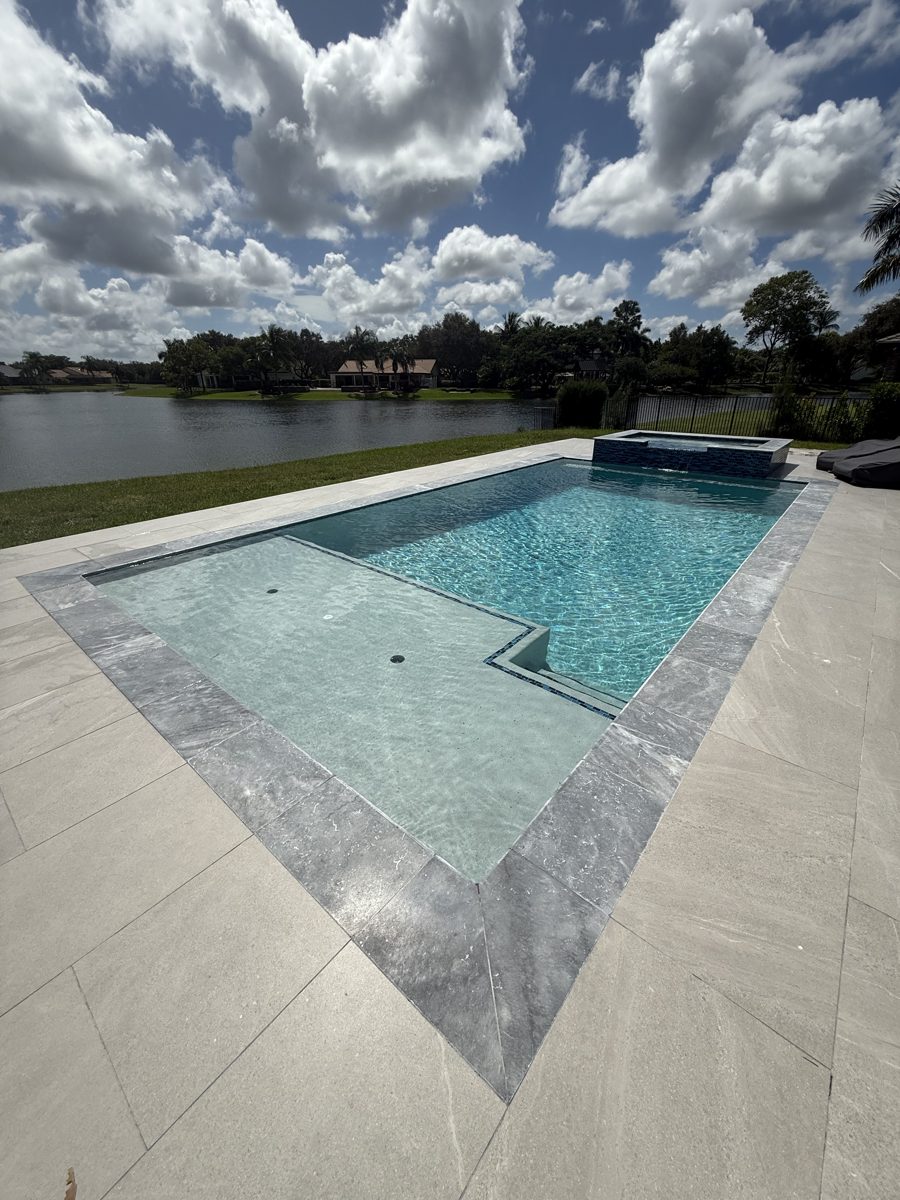 Porcelain paver pool deck