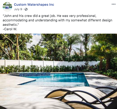 Review from our Facebook page about our Pool Design services
