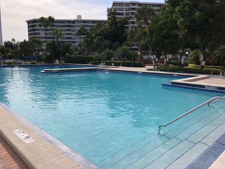 Resurfaced commercial community pool at a Hallandale waterfront condominium